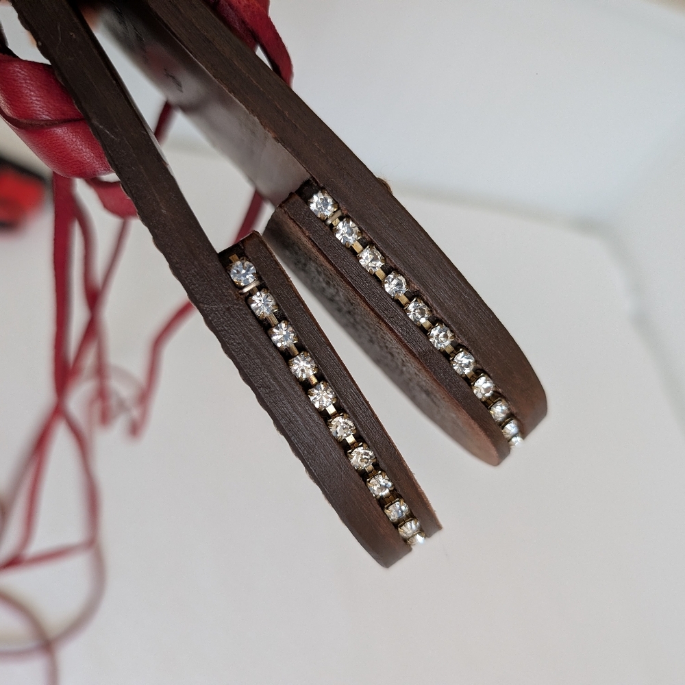 Spaziomoda Red Leather Lace-Up Strappy Gladiator Sandal, diamond studs, size 7.5 - Picture 15 of 15